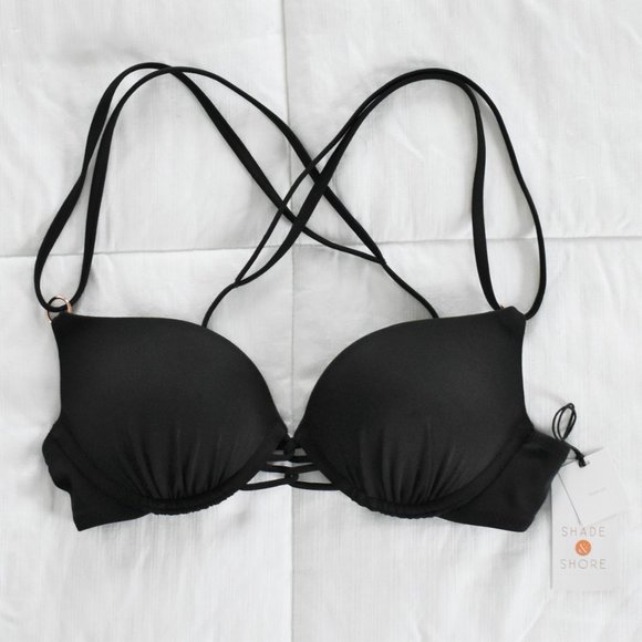 Shade & Shore Other - Shade & Shore bikini top swimsuit strappy pushup black size 32B NWT